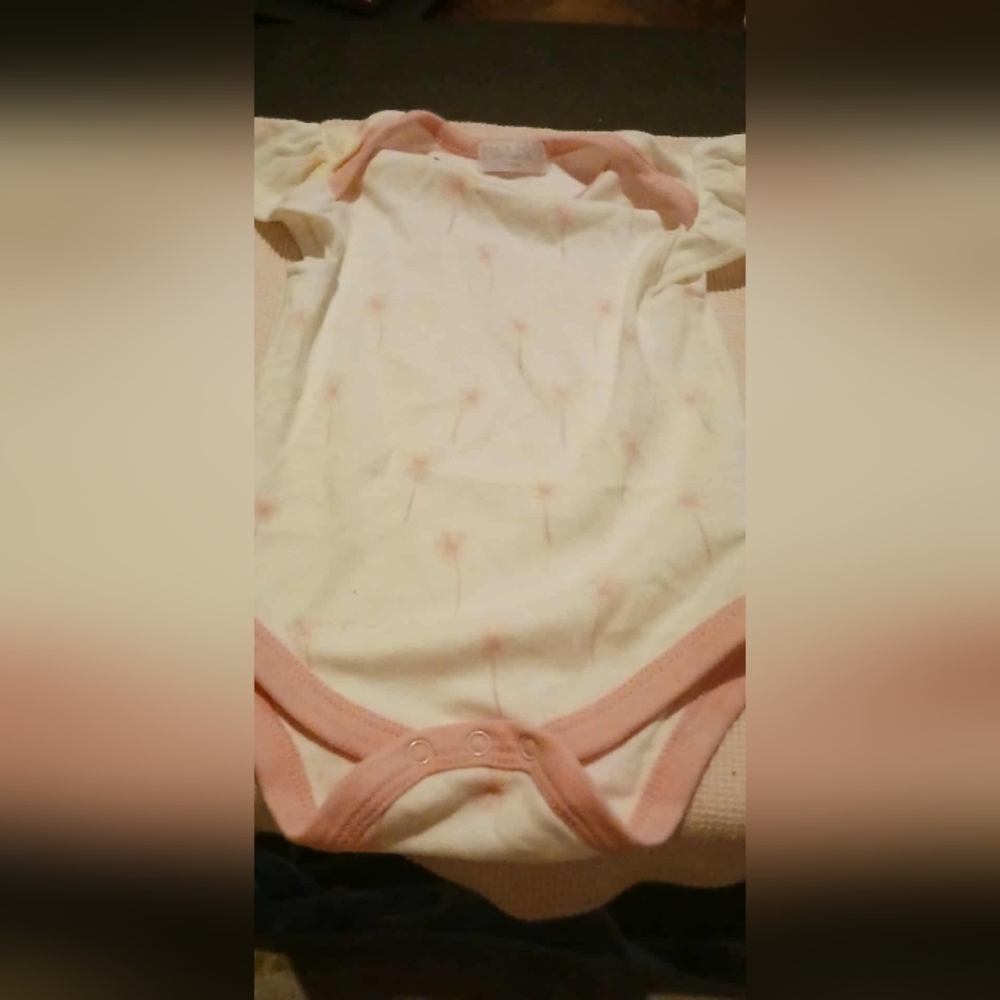 Rosie Pope Pink and White Baby Basics Onesie 0-3. A-30